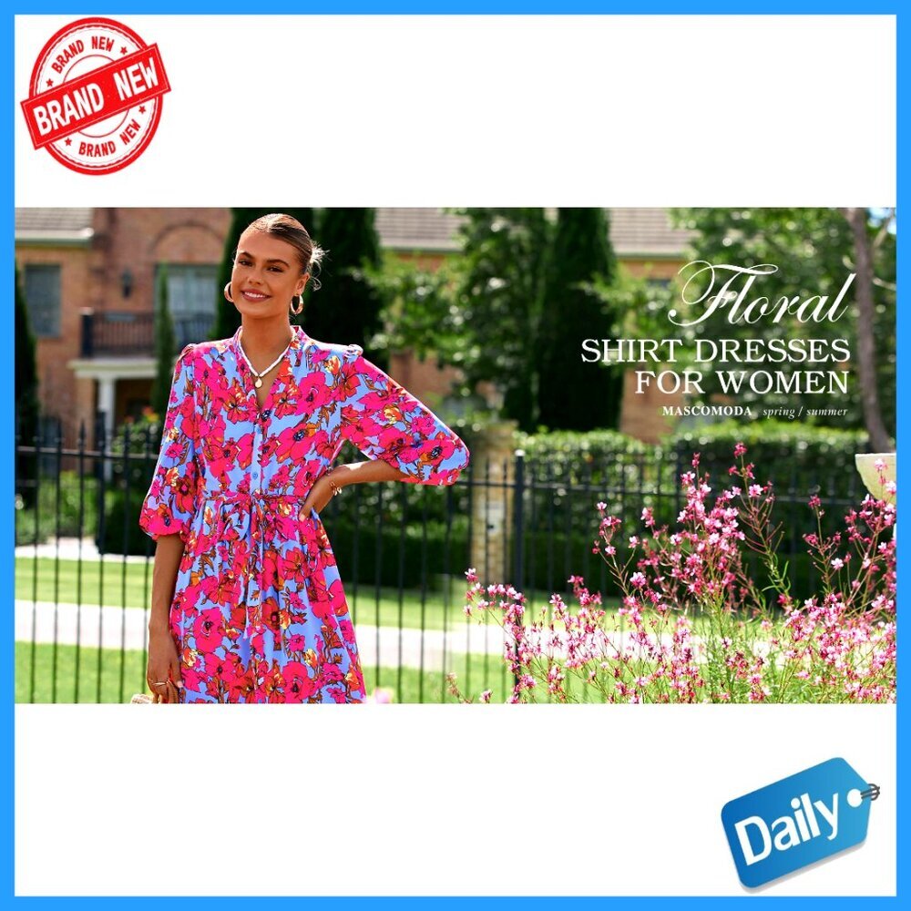 Floral Boho Maxi Dress with V-Neck and Puff Sleeves, Button Front, Tiered Skirt - Picture 7 of 7